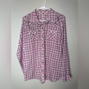 Wrangler Pink Plaid Button Down Shirt